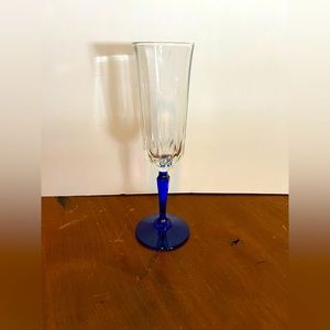 St. George Crystal AMERICAN HERITAGE Fluted Champagne Flute Cobalt Blue Stem